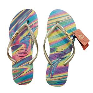 Havaianas Women's Lime Green Slim Iridescent Flip Flops Sandals Size 7-8